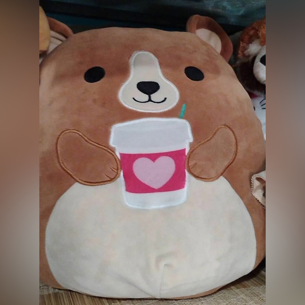 Cute Bear Plush with Coffee Cup Design